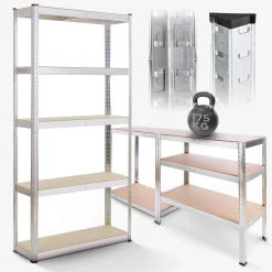 Arebos Schwerlastregal 180 x 90 x 40 cm 875 kg Silber Hot