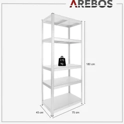 Arebos Schwerlastregal 180 x 75 x 45 cm 875 kg Silber