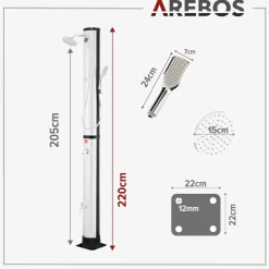 Arebos Solardusche 40L mit Thermometer & Handdusche silber Clearance