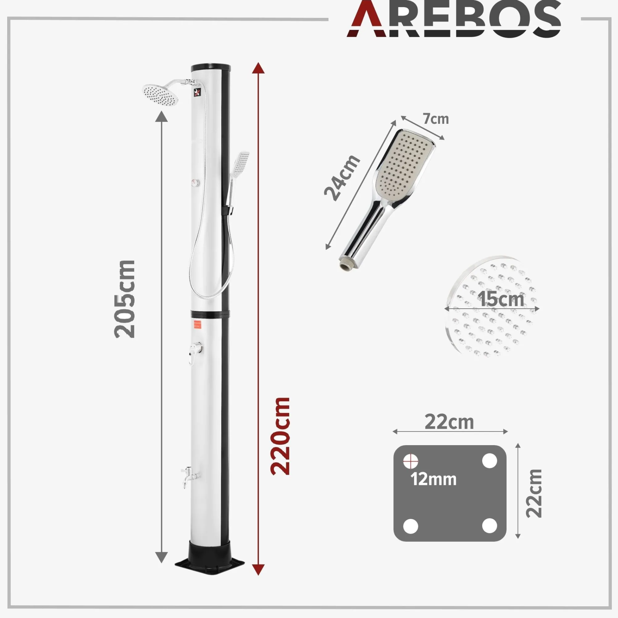 Arebos Solardusche 40L mit Thermometer & Handdusche silber Clearance