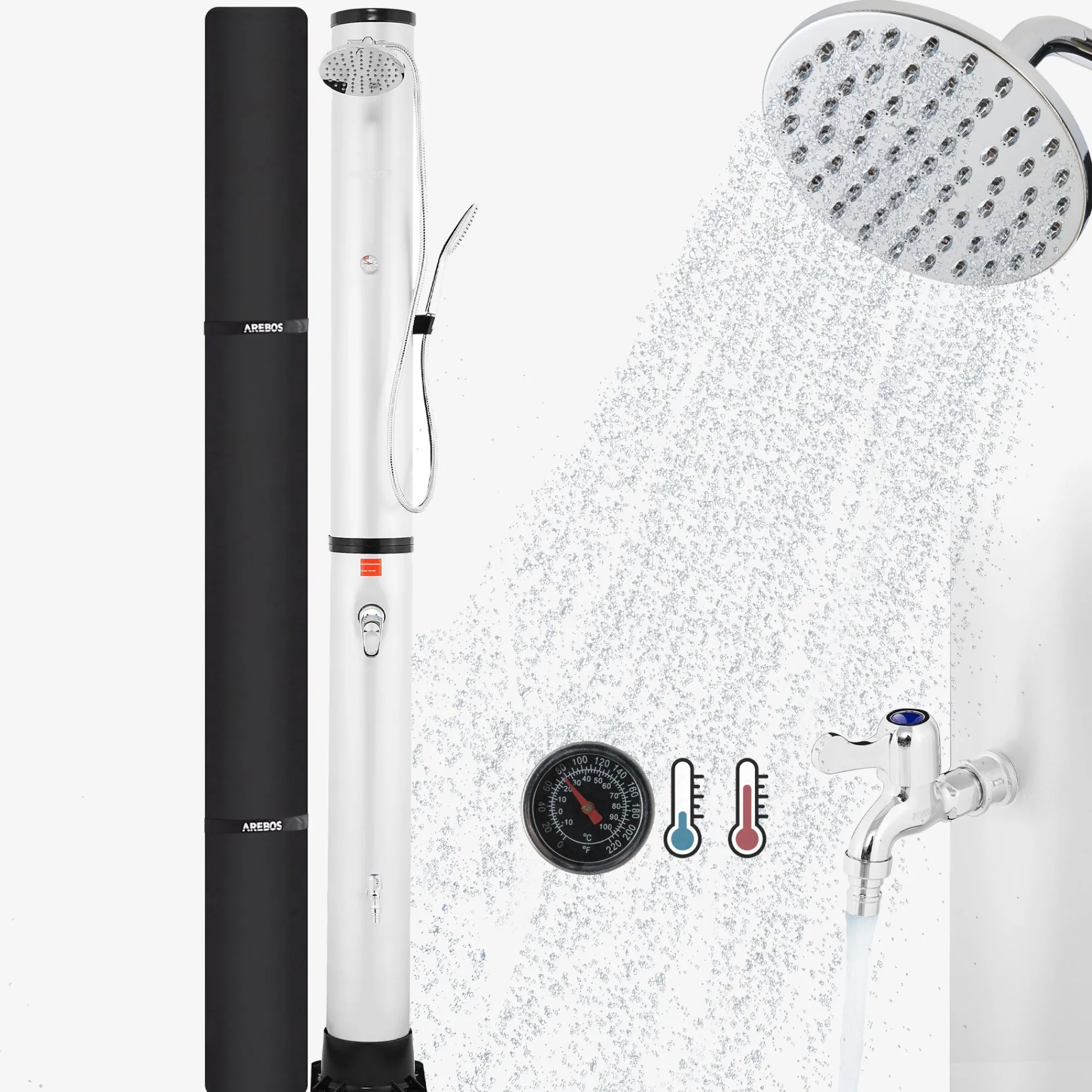 Arebos Solardusche 40L mit Thermometer & Handdusche silber Clearance