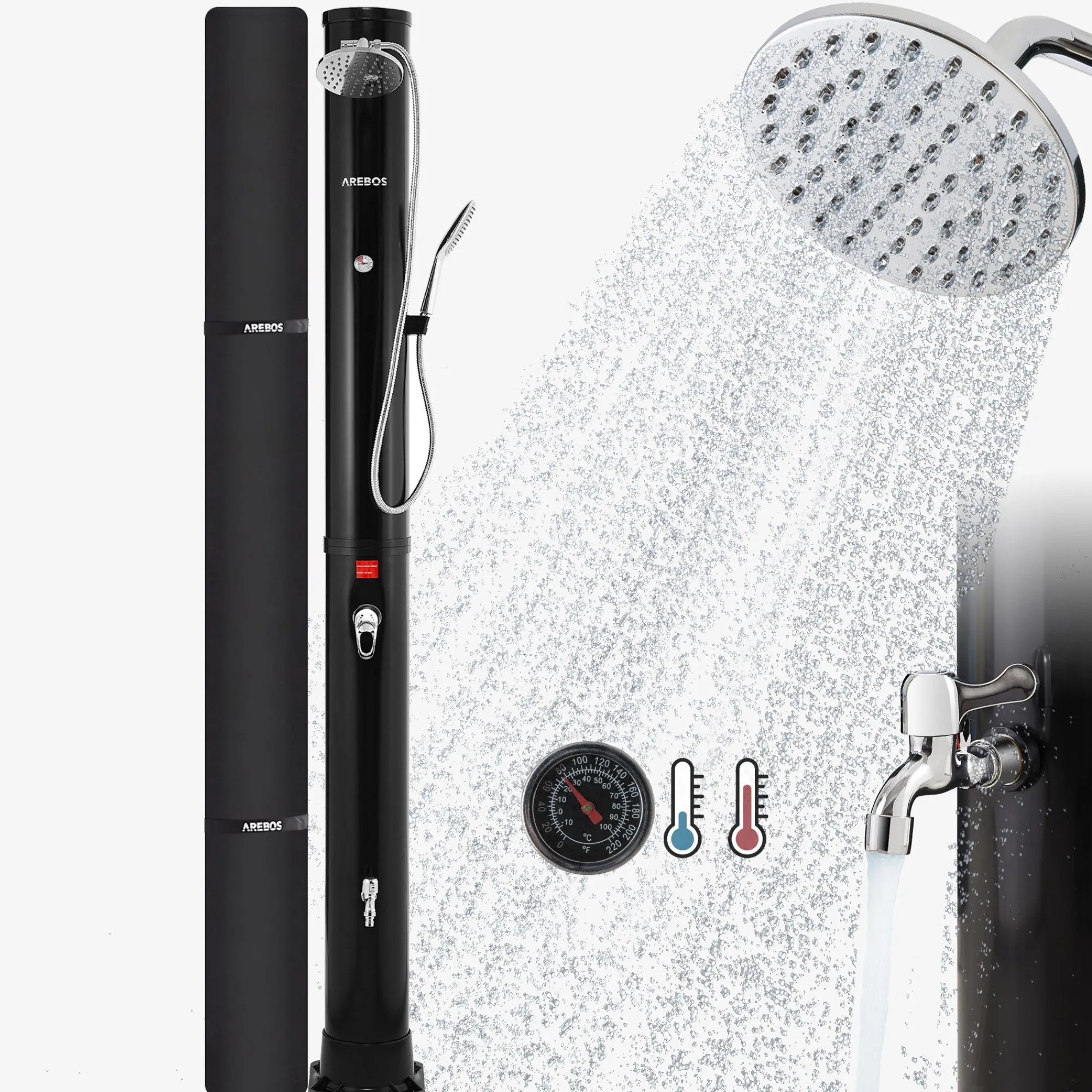 Arebos Solardusche 40L mit Thermometer & Handdusche schwarz Sale
