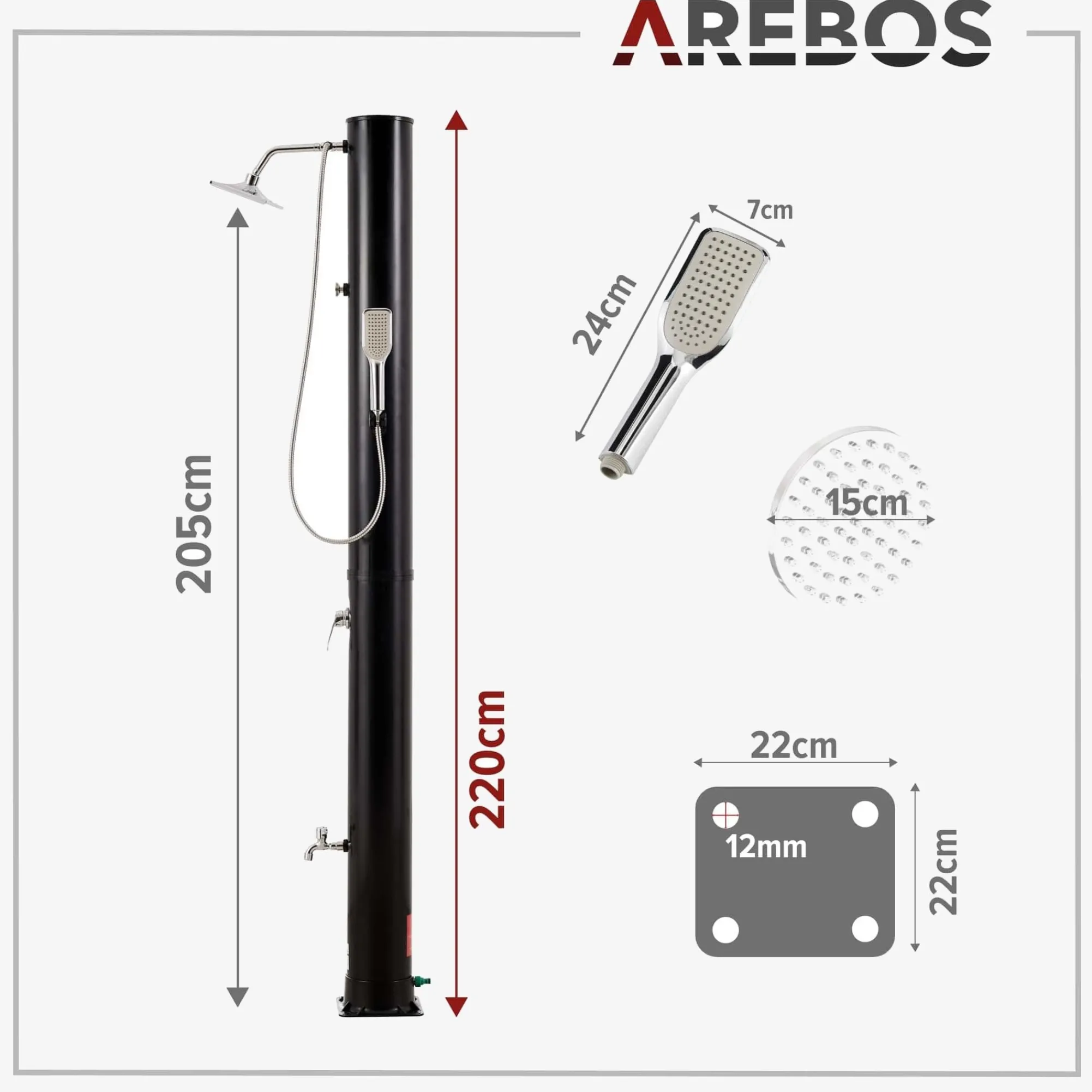 Arebos Solardusche 40L mit Thermometer & Handdusche schwarz Sale