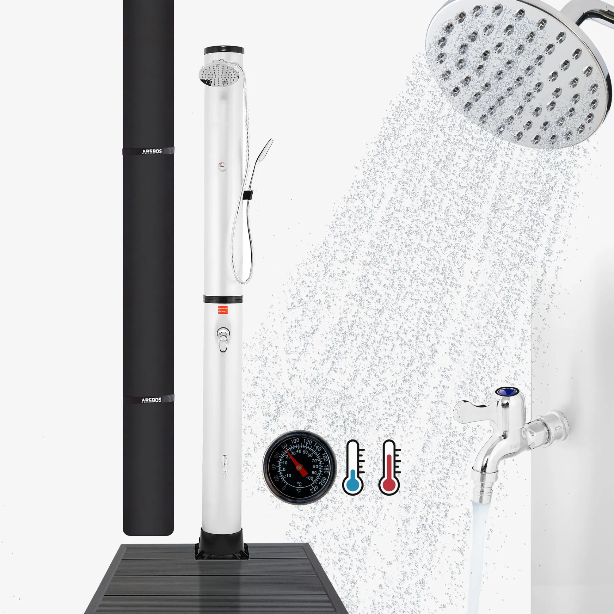 Arebos Solardusche 40L mit Thermometer, Handbrause & Bodenelement Anthrazit Outlet