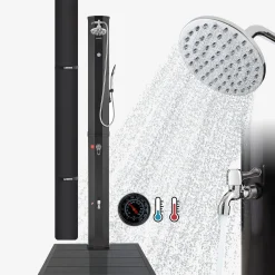 Arebos Solardusche 60L schwarz + Bodenplatte Anthrazit Online