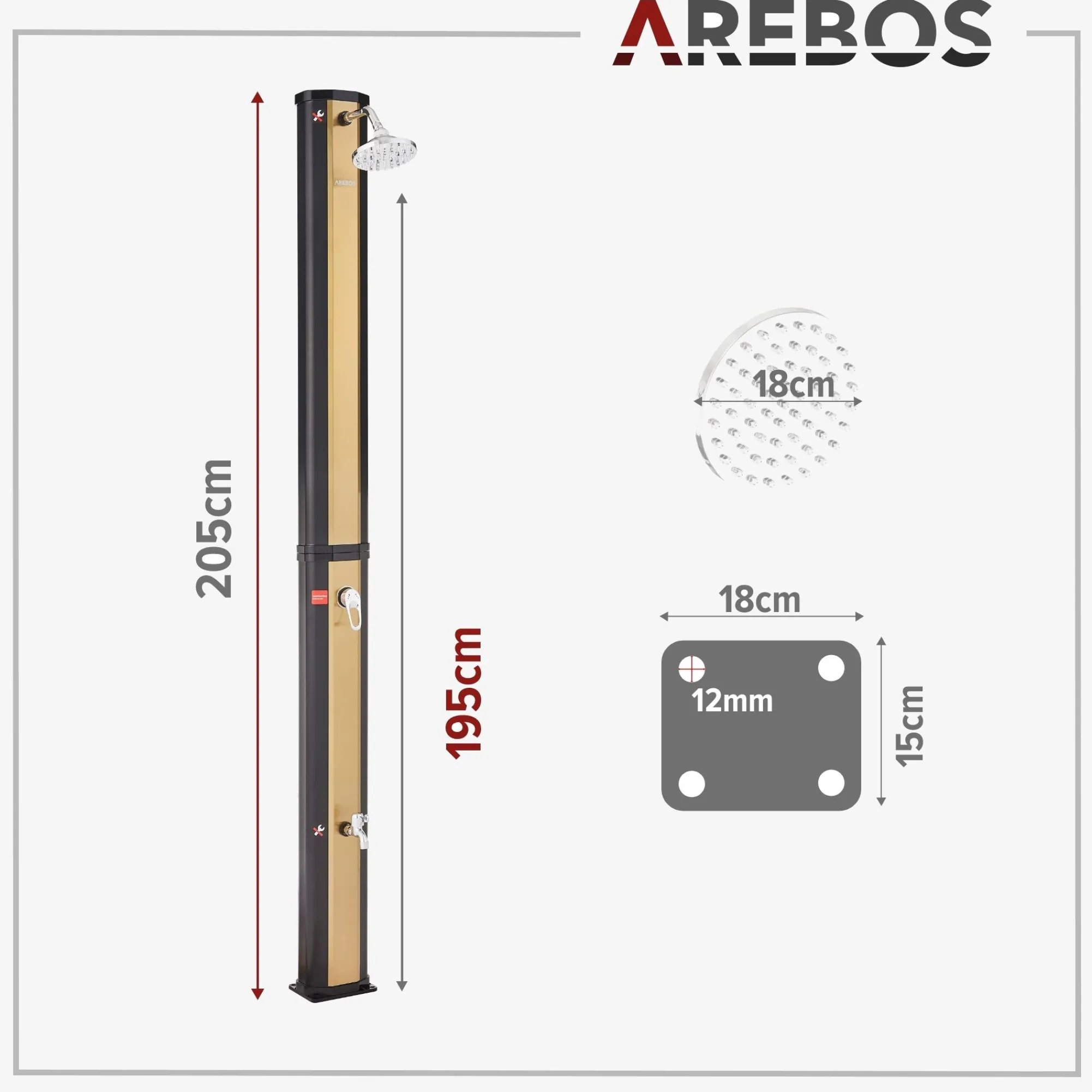 Arebos Solardusche 35L Schwarz golden New