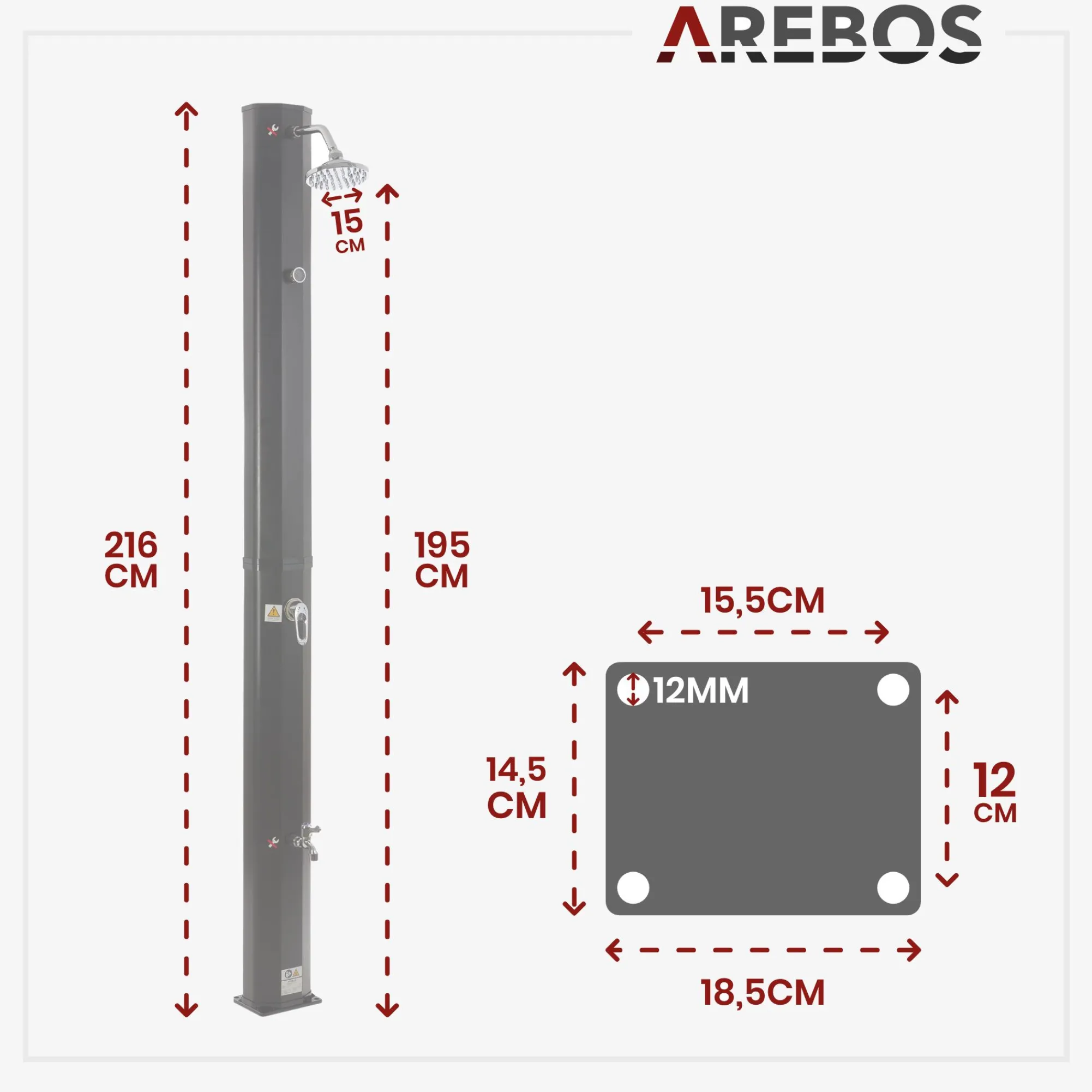 Arebos Solardusche 35L schwarz mit Thermometer Clearance