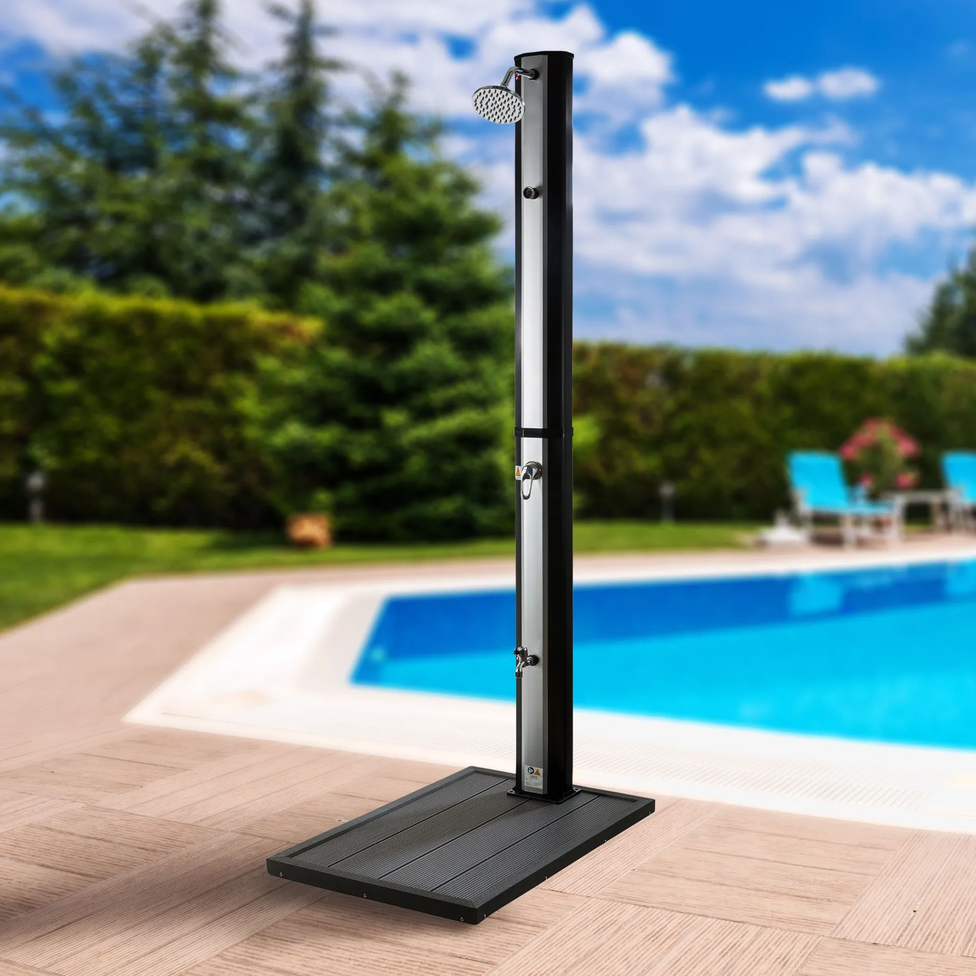 Arebos Solardusche 35L Silber - Bodenelement Anthrazit Outlet