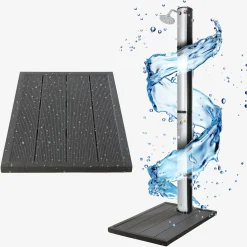 Arebos Solardusche 37L Silber rund - Bodenelement Anthrazit Discount