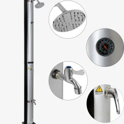 Arebos Solardusche 37L silber - rund - mit Thermometer Hot