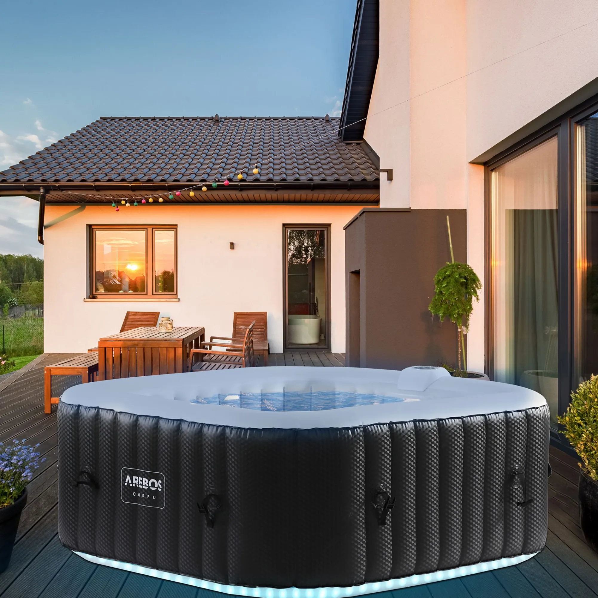 Arebos SPA Pool "CORFU" mit LED quadratisch 2400W Sale