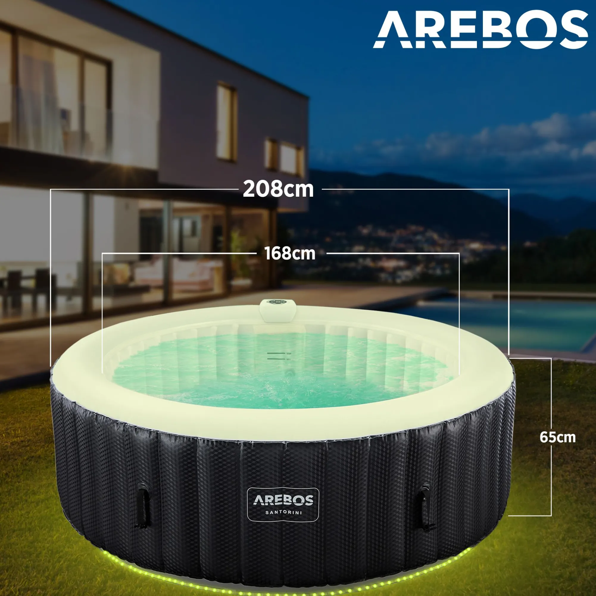 Arebos Spa Pool Santorini rund mit LED - 2400W Discount