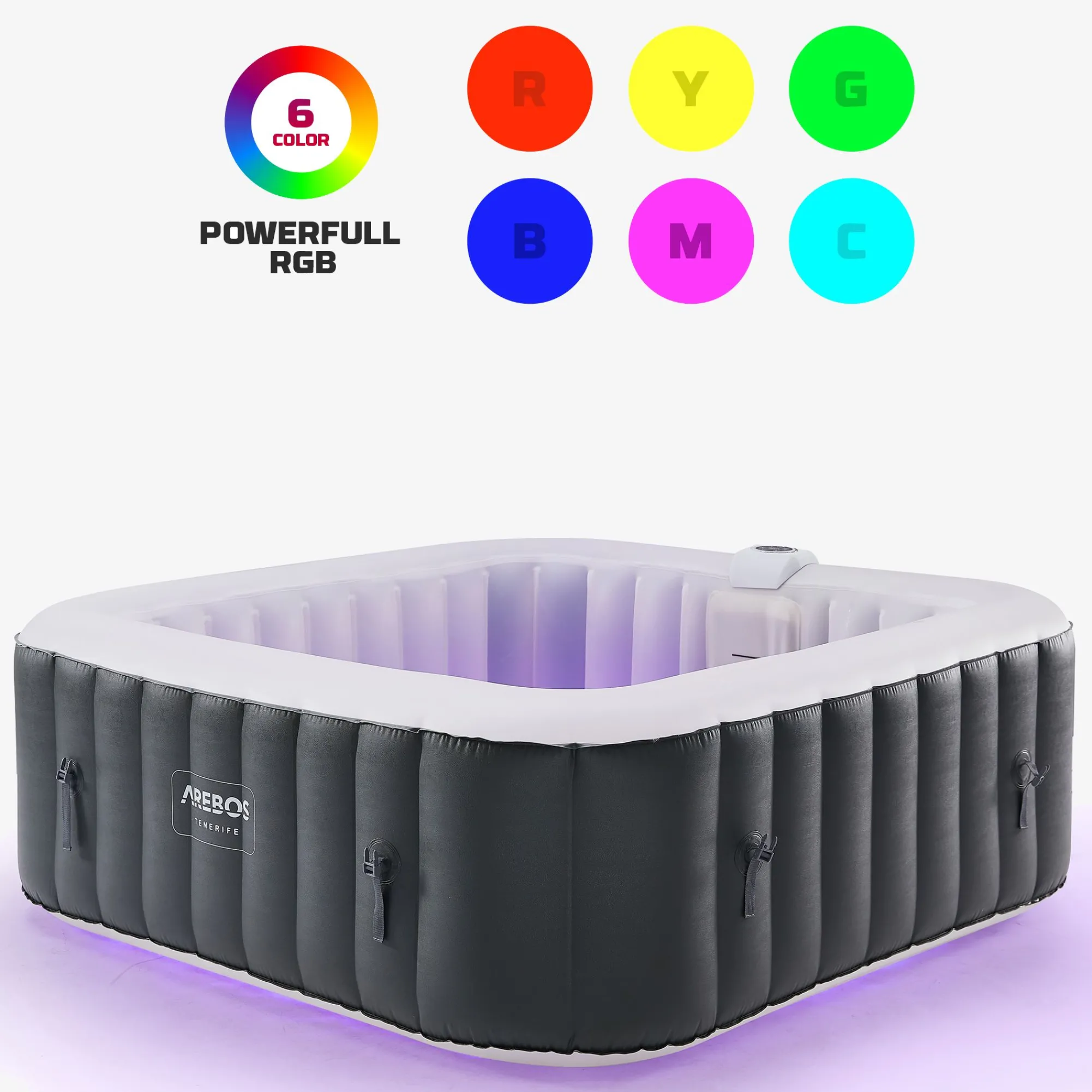 Arebos Spa Pool Tenerife quadratisch mit LED - 2400W Hot