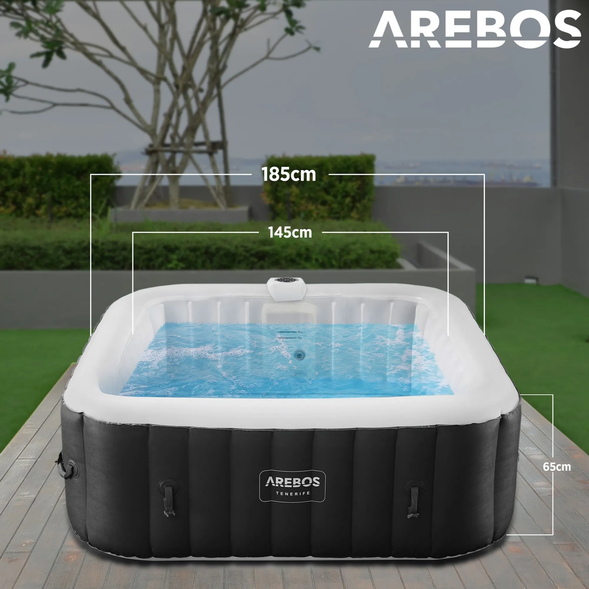 Arebos Spa Pool Tenerife quadratisch mit LED - 2400W Hot