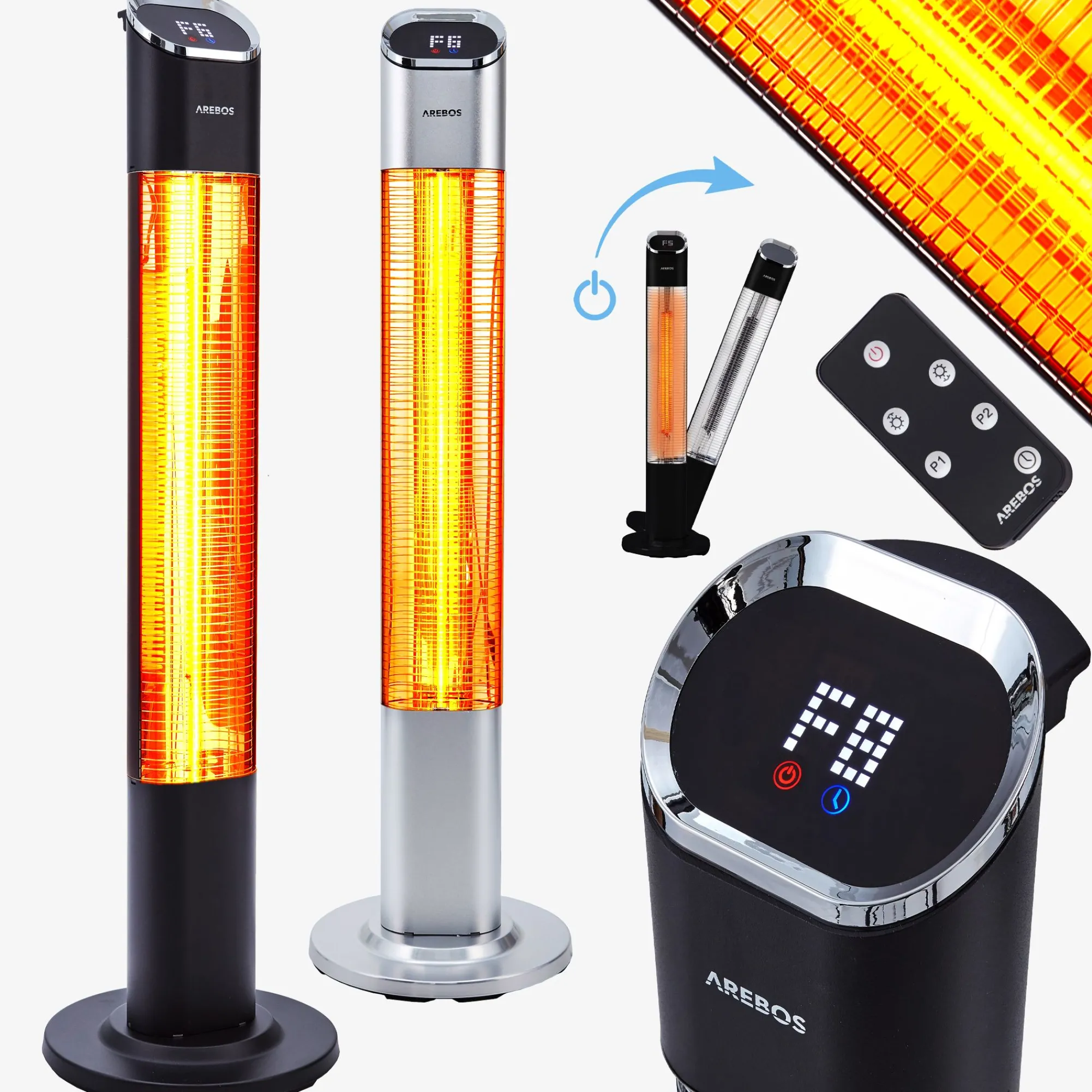 Arebos Terrassenheizstrahler Premium 2000W Schwarz Hot