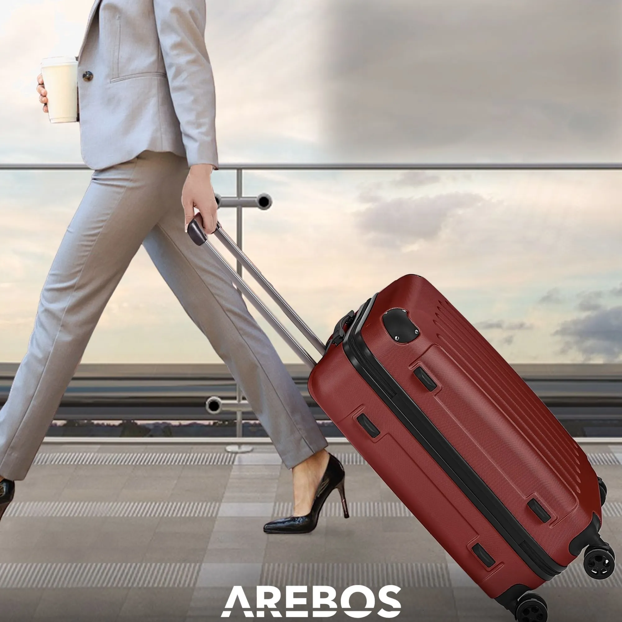 Arebos 3 tlg. Reisekoffer Set Rot Discount
