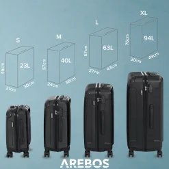 Arebos 4 tlg. Reisekoffer Set Schwarz Clearance