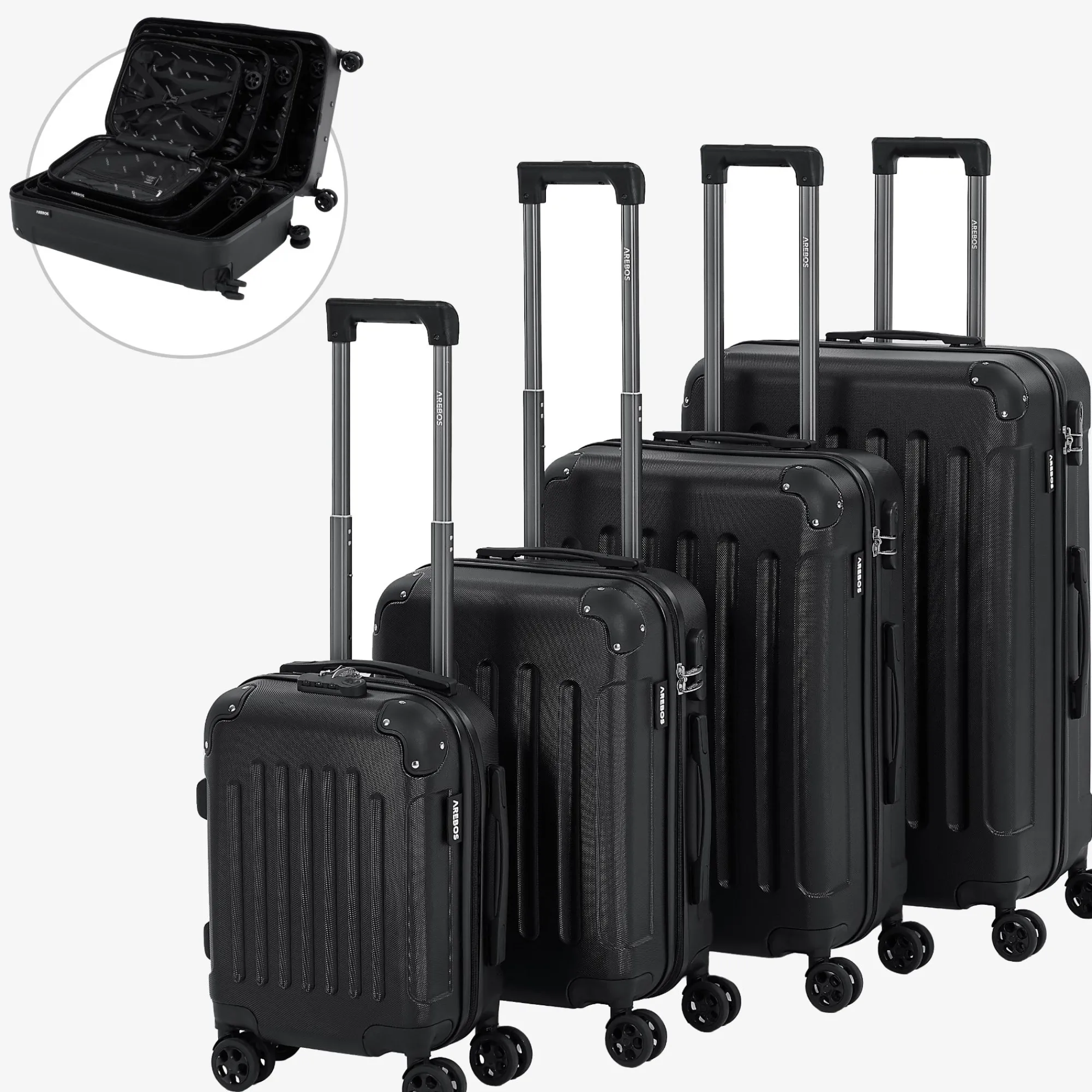 Arebos 4 tlg. Reisekoffer Set Schwarz Clearance