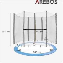 Arebos Trampolin Randabdeckung + Netz 305 cm 8 Stangen
