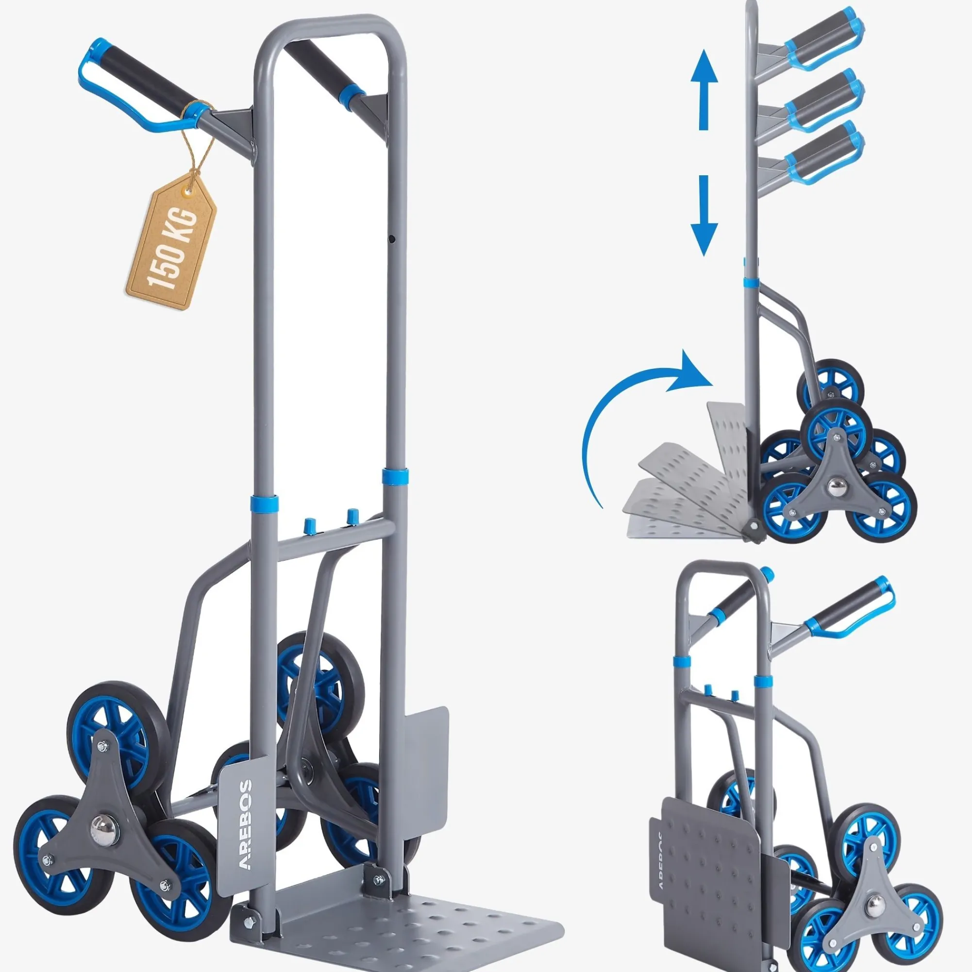 Arebos Treppensackkarre 150 kg Anthrazit