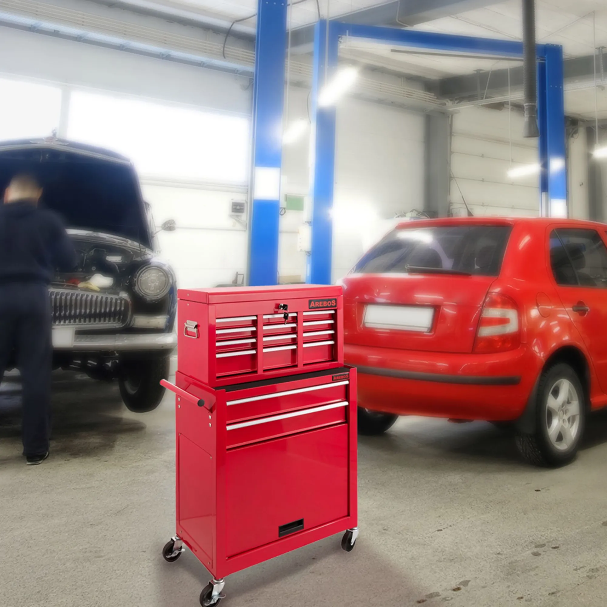 Arebos Werkstattwagen mit 9 Fächern Sale