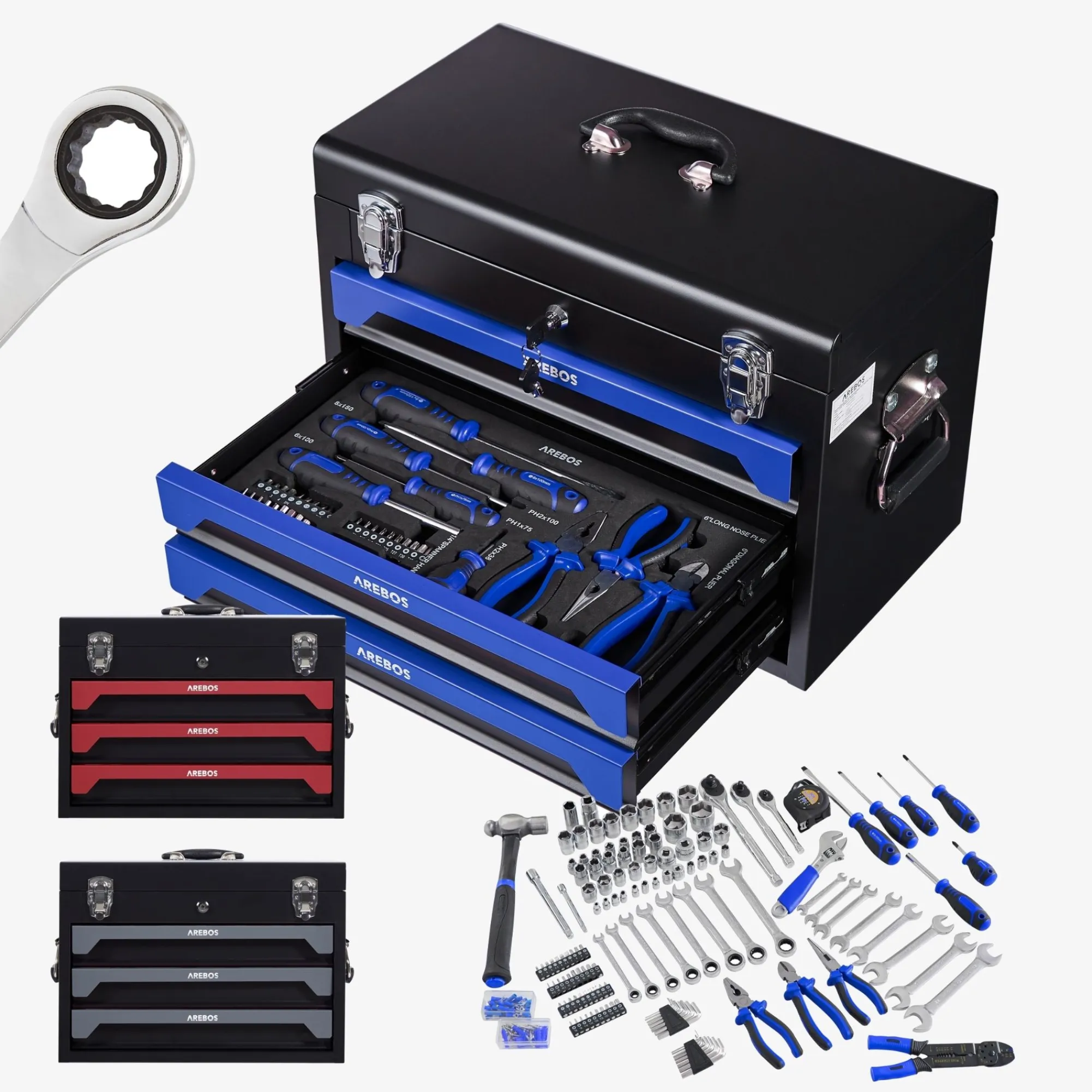 Arebos Werkzeugkoffer inkl. 172-tlg. Blau Discount