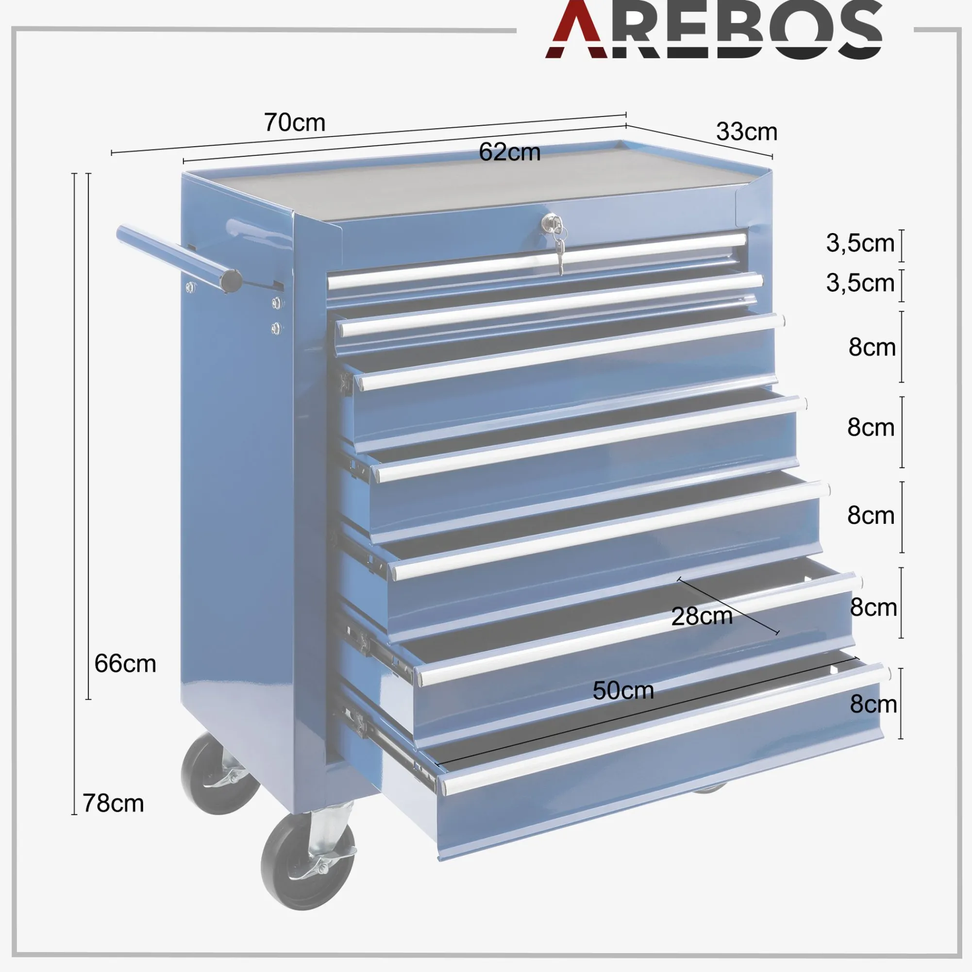 Arebos Werkzeugwagen - 7 Fächer Discount