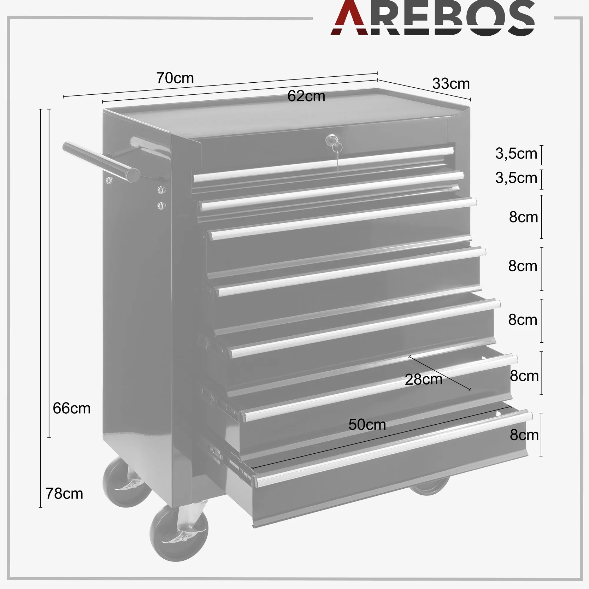 Arebos Werkzeugwagen - 7 Fächer Discount