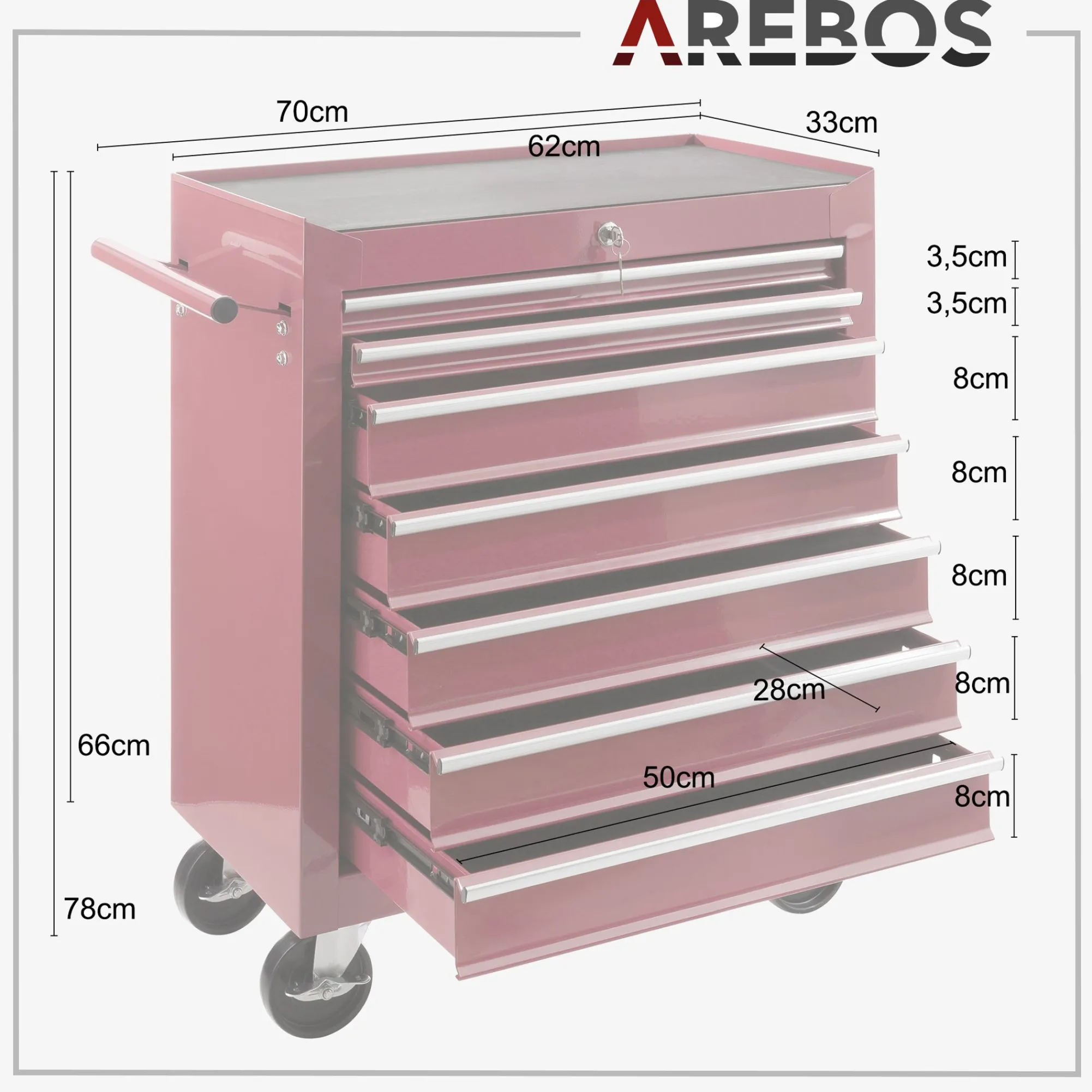 Arebos Werkzeugwagen - 7 Fächer Discount