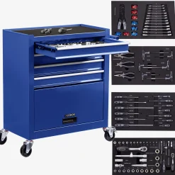 Arebos Werkzeugwagen - 4 Fächer inkl. Werkzeug Hot